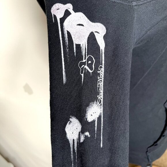 RARE Lauren Moshi Drama Face Hoodie Size XS Black Fringe Cotton Goth Distressed - Picture 8 of 16